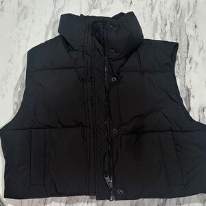 Garage Black Mini Puff Vest with Pink Accents
